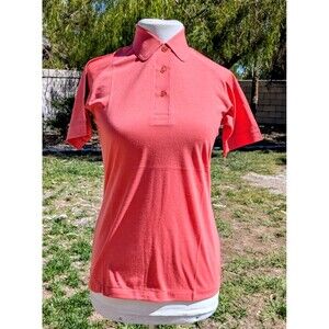 1960's Vintage Lady Hogan Salmon Pink Summer Button-Neck Polo S/S Shirt Top EUC